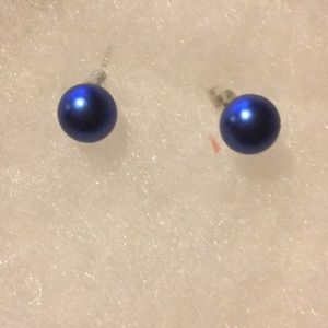 Vibrant Peacock Blue Dyed Faux/MOP Earrings, studs